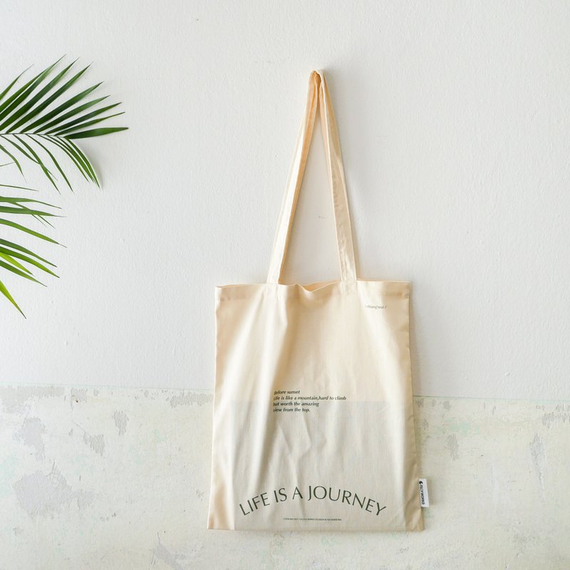 Cotton Bag :  Life is a journey - 侧背包/斜挎包 - 棉．麻 白色
