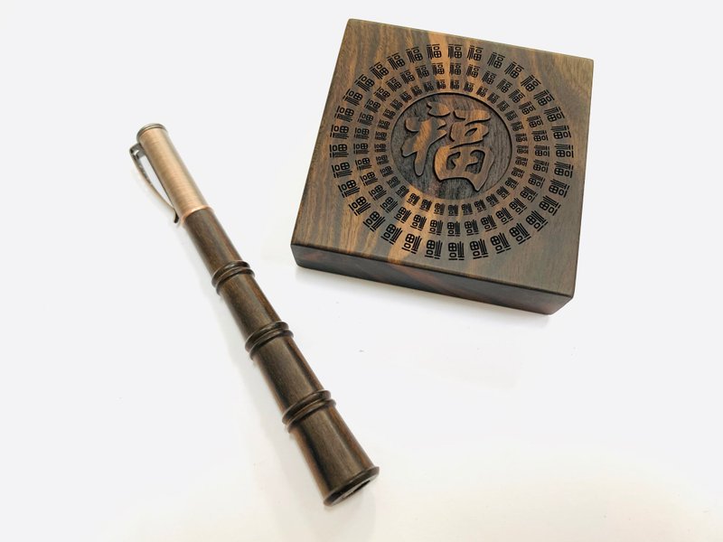 苏拉威西条纹乌木  百福竹节台笔 纸镇 - 钢珠笔 - 木头 咖啡色