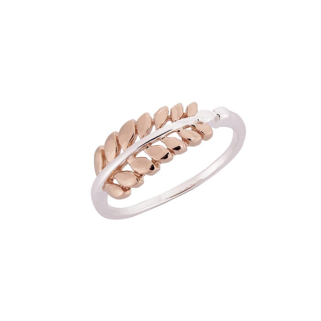 【Gift box】Sterling Silver Leaf Ring - Rose Gol - 戒指 - 纯银 银色