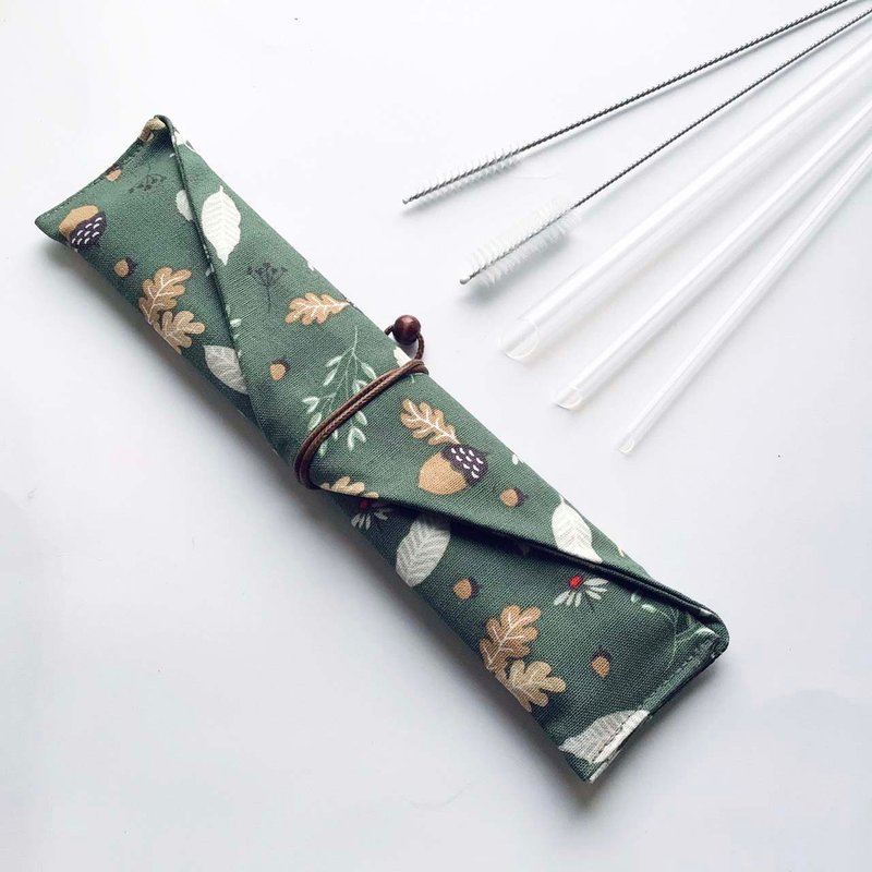 【SGS认证│生医级环保吸管】秋叶橡实收纳袋+美吉吸管五件组 - 环保吸管 - 其他材质 多色