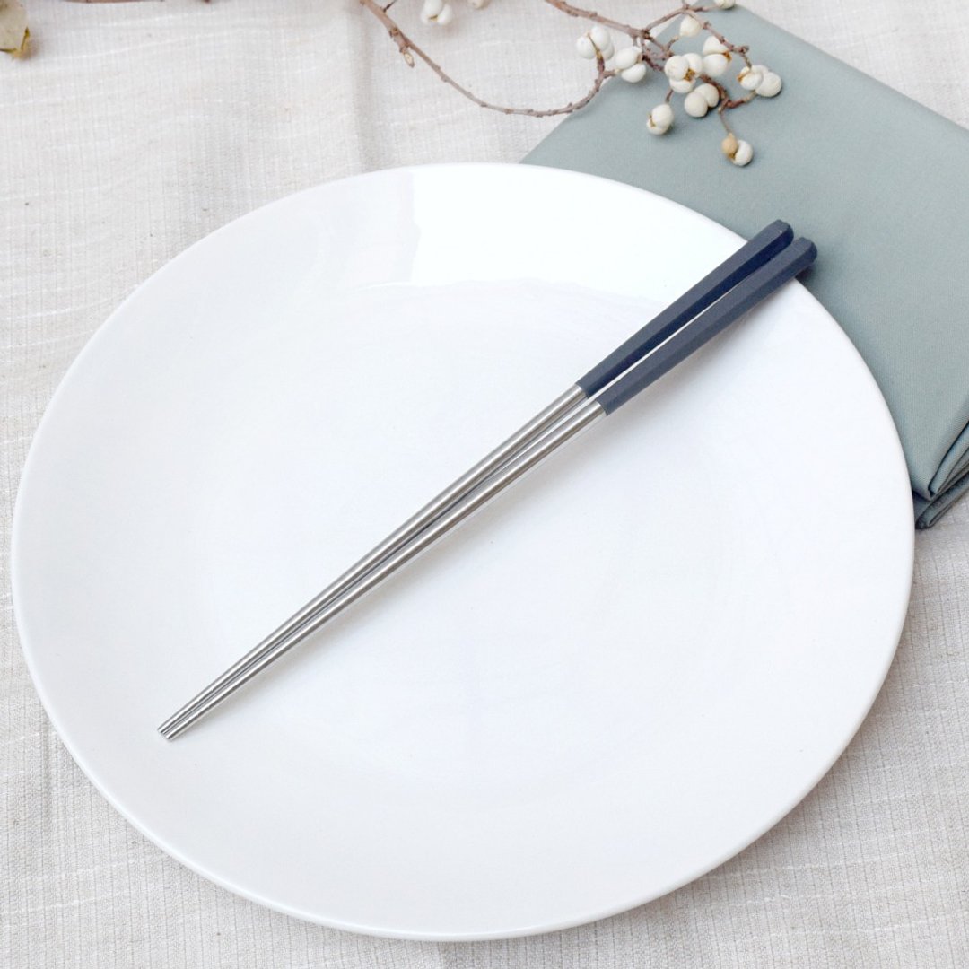 六角不锈钢筷26cm 分食筷 公筷 苍穹灰 4双入 - 筷子/筷架 - 不锈钢 灰色