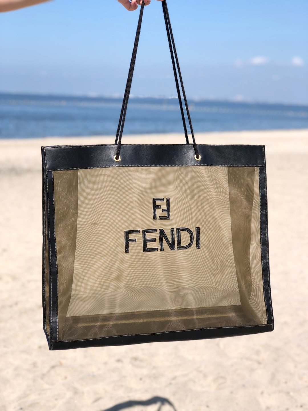 【名牌二手包装日本直送】FENDI芬迪标志皮革x尼龙网布A4大托特方手提包黑rcvsmr - 手提包/手提袋 - 尼龙 黑色