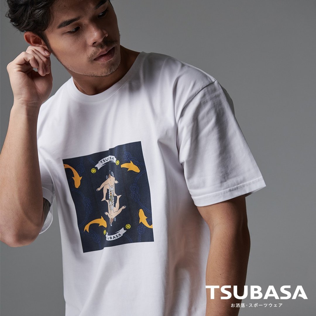 YAMATO联名款 圆领白T-shirt 相扑与鲤鱼图案 情侣装 短袖 - 男装上衣/T 恤 - 棉 白色