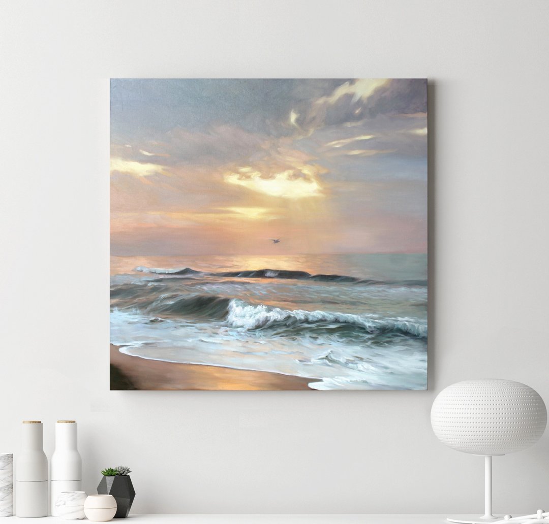 海景画 | 油画日落 | 海景画 | 海洋艺术 | 海滨 - 墙贴/壁贴 - 棉 蓝色