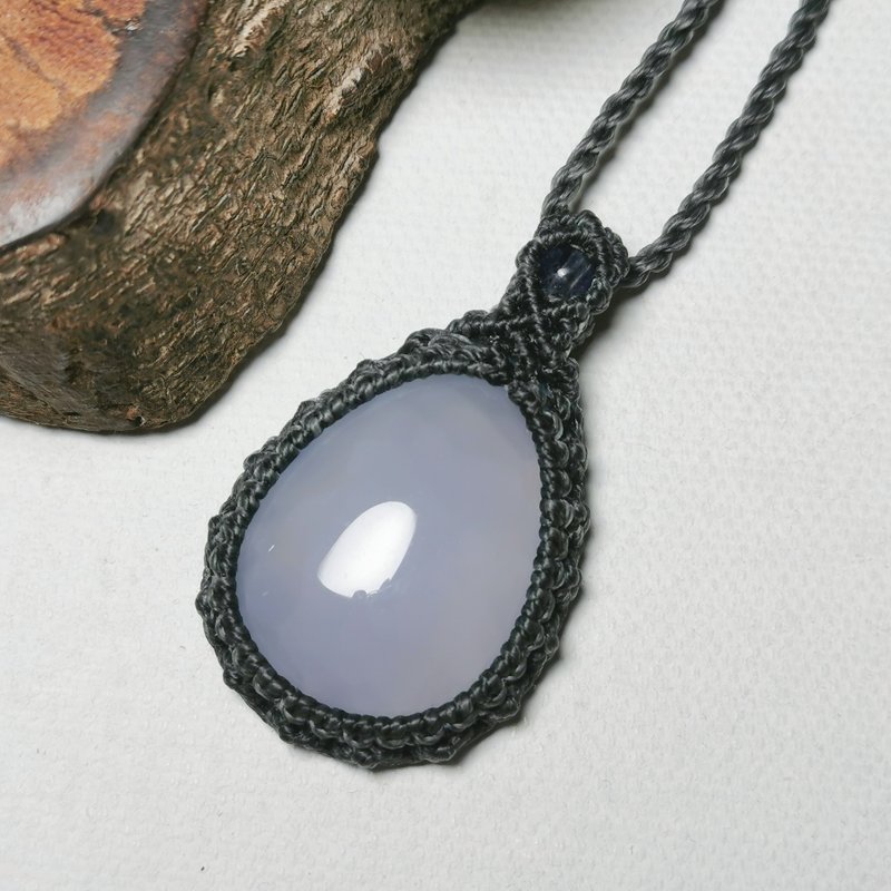 天然蓝玉髓-蜡线编织/项链可调整长度 - 项链 - 半宝石 蓝色