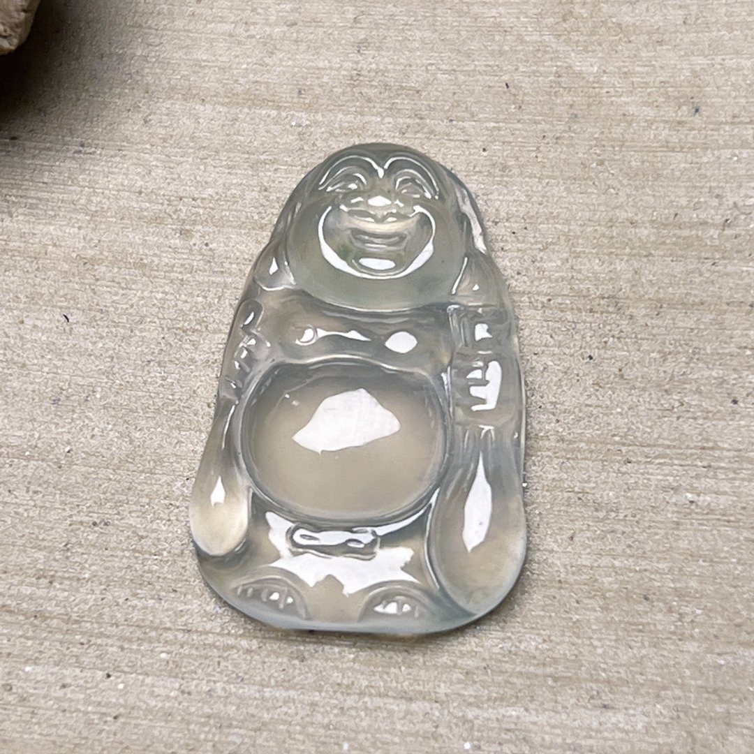 放光玻璃种翡翠布袋弥勒佛 | 天然缅甸玉翡翠A货 | 送礼 - 项链 - 玉石 透明