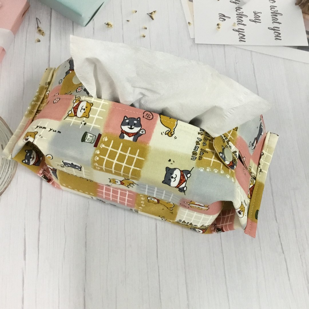 居家车用面纸套  欢乐柴犬 - 纸巾盒 - 棉 粉红色