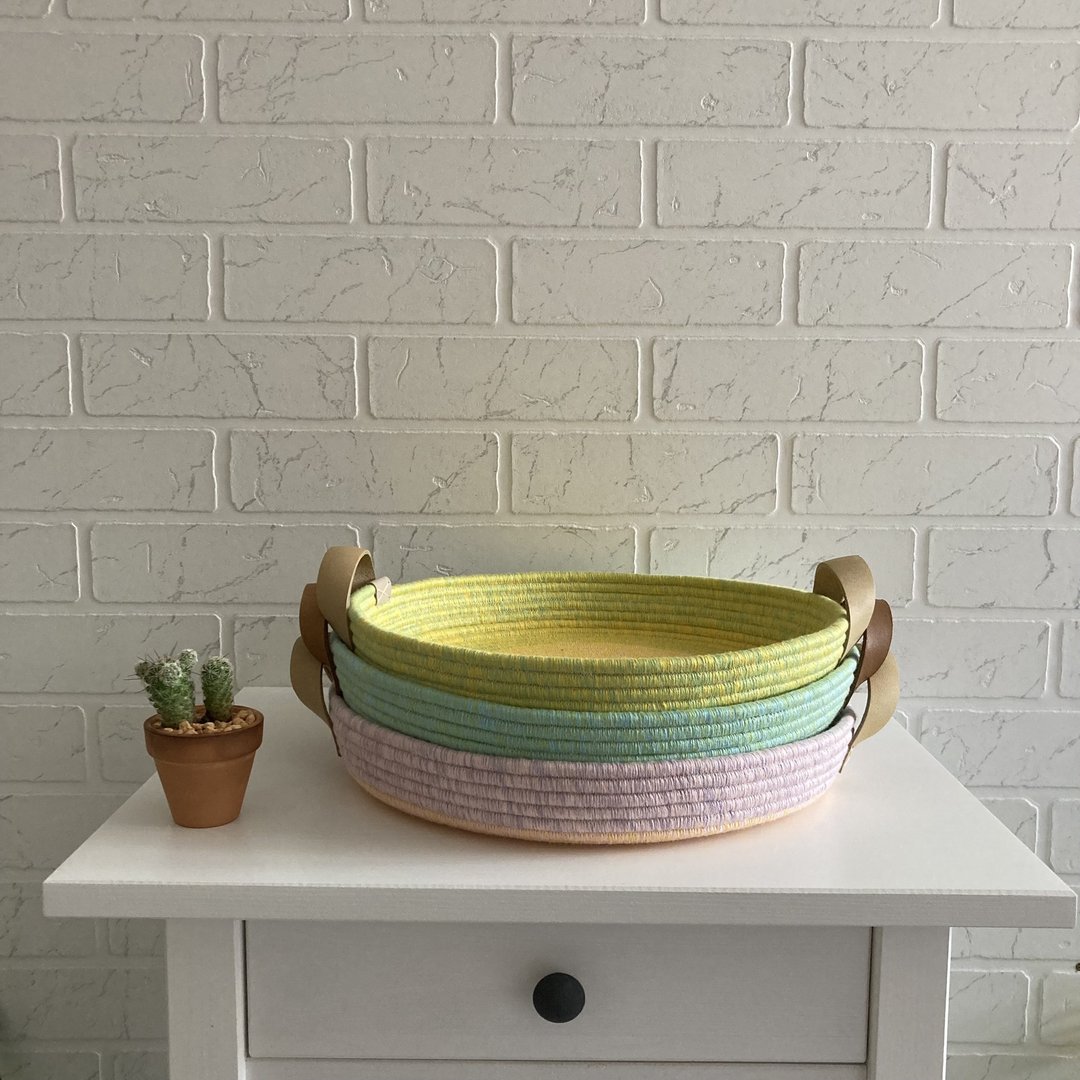 Pastel tray with handles Rope tray Remote control basket - 收纳用品 - 棉 多色