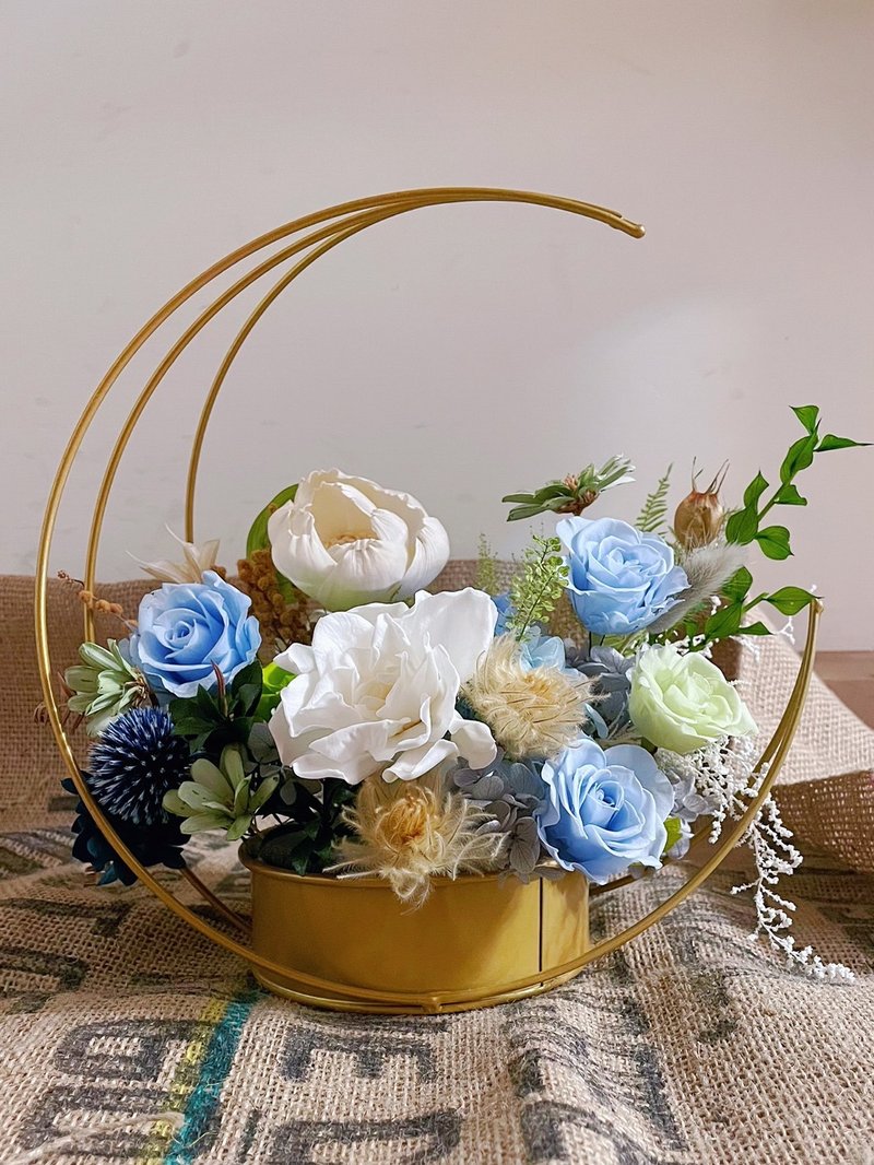 【永生花礼】蓝绿色系列永生桌花/开幕花礼/升迁花礼/祝贺花礼 - 干燥花/捧花 - 植物．花 