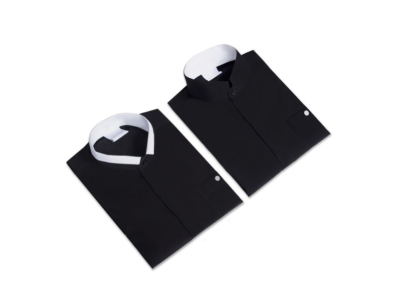 Black dashing white collar shirt - 男装衬衫 - 棉．麻 黑色