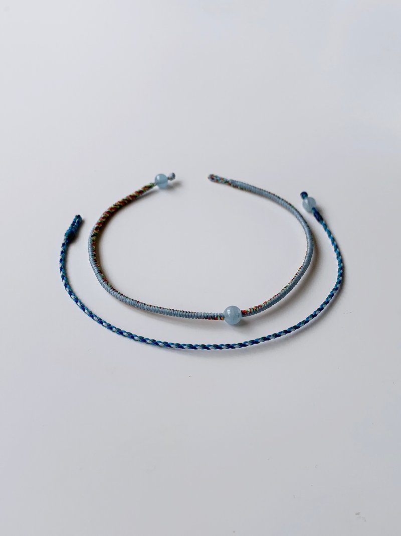 海蓝宝 极细 蜡线 金刚结 幸运绳 / 三月诞生石 守护旅途顺利 - 手链/手环 - 其他材质 红色