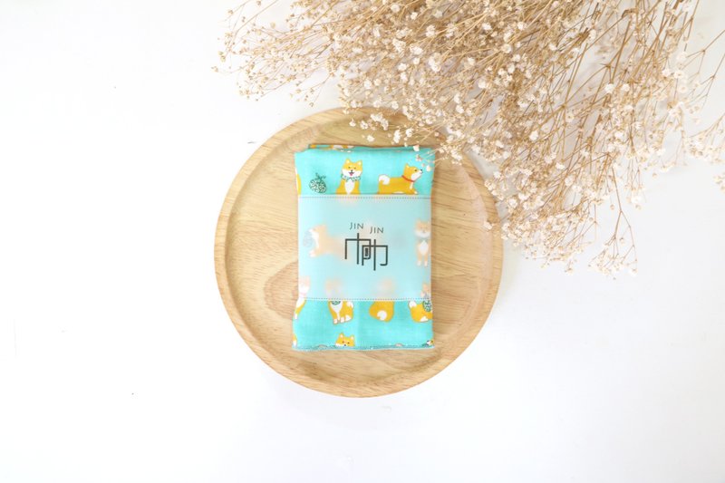 蓝绿小柴犬手巾/手帕 - 丝巾 - 纸 蓝色