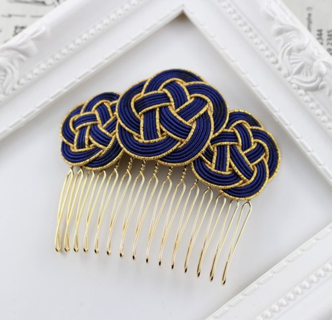 comb,boho,Mizuhiki,Japanese,asian,oriental,hair accessory origami,Unique,kimono - 其他 - 其他材质 蓝色