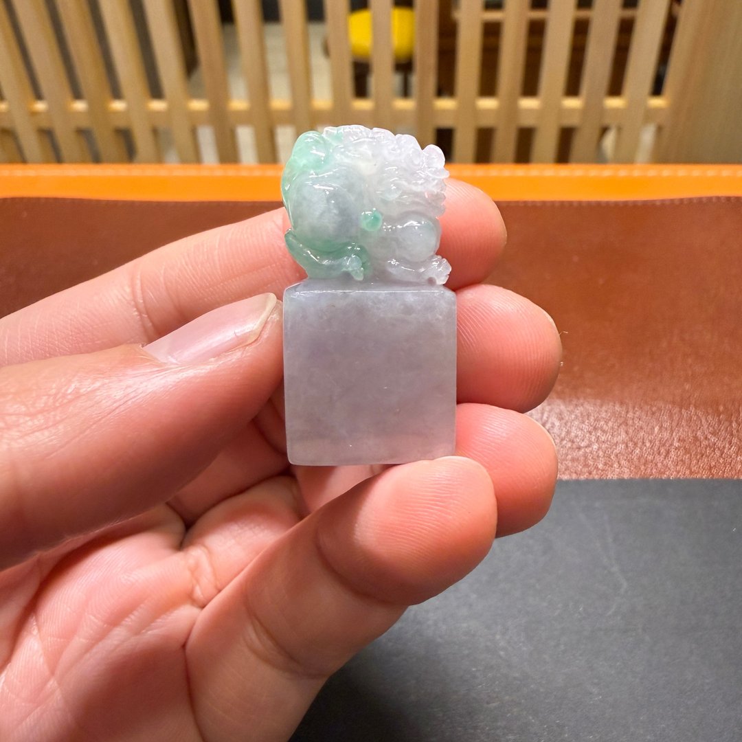 瀚玉珠宝 天然缅甸产翡翠 春带彩貔貅印章 小资翡翠印章 - 其他 - 玉石 