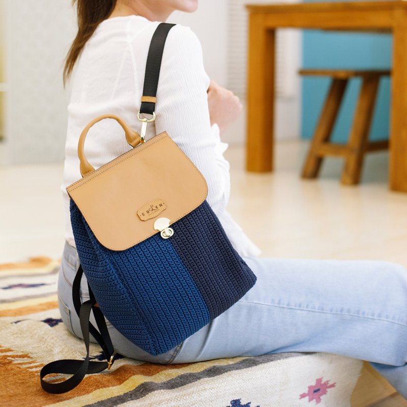 双色糸列 - 背包 - 后背包/双肩包 - 聚酯纤维 蓝色