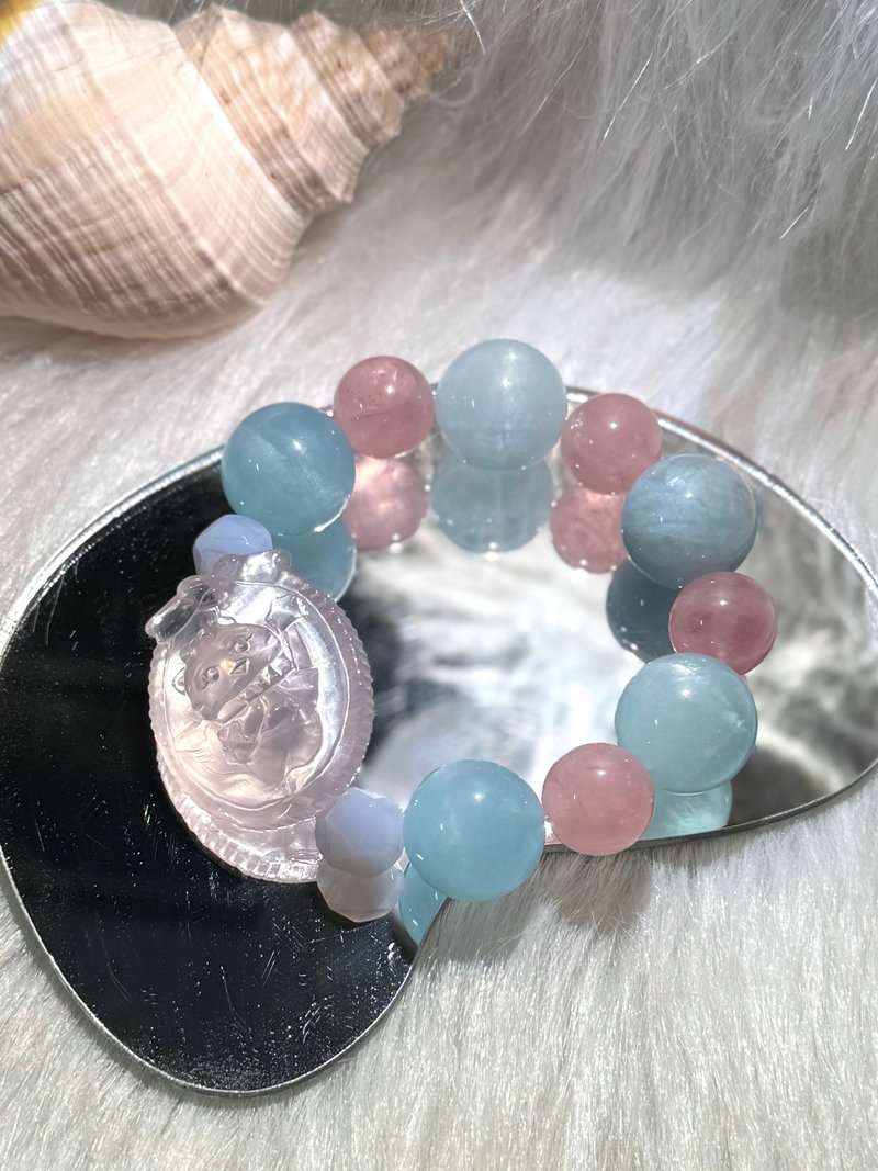 定制化 | 星海恋狐 | 蓝纹玛瑙、海蓝宝、粉水晶 - 手链/手环 - 水晶 粉红色