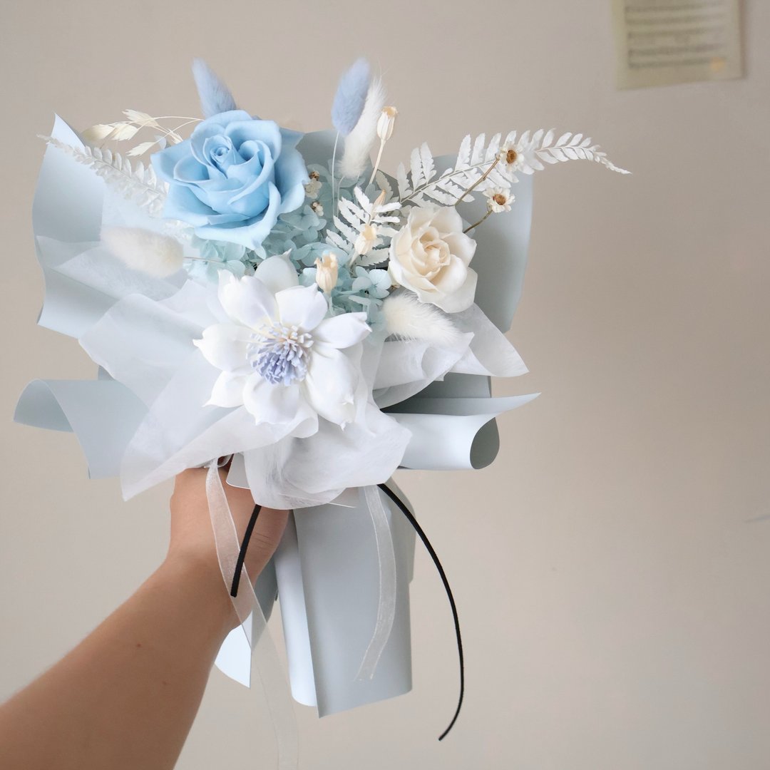 清新水蓝色玫瑰花束 永生花束 情人节花束 生日花束 - 干燥花/捧花 - 植物．花 多色
