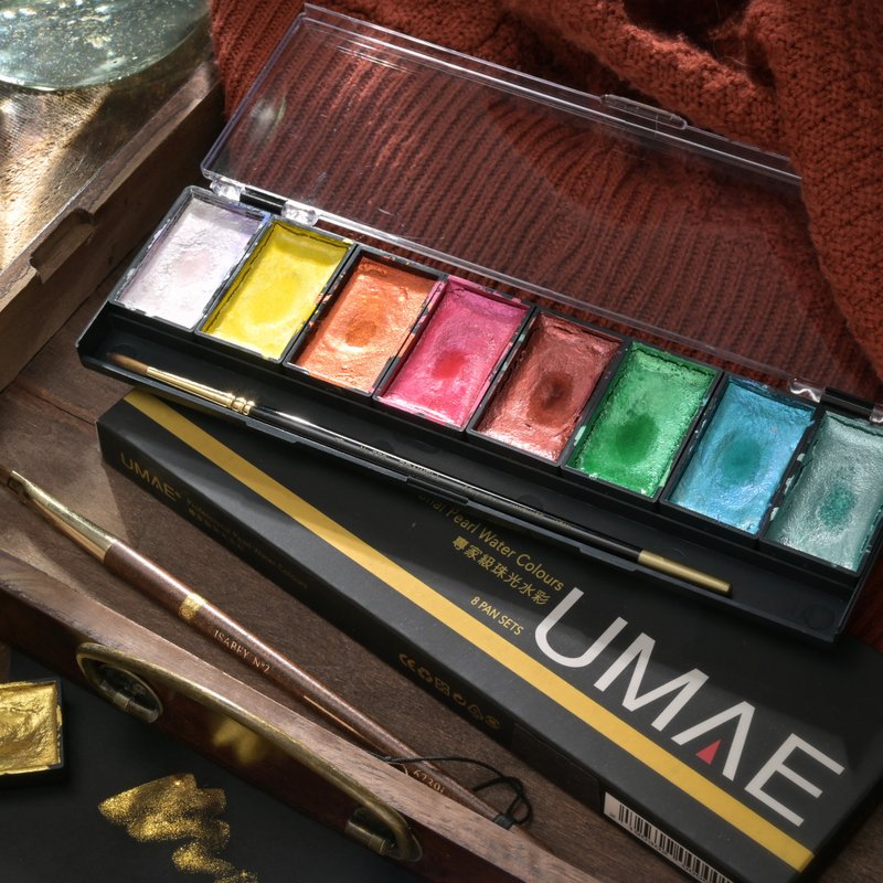 三款)台湾UMAE 奥马 Pearl 块状水彩 Watercolour 珠光块状水彩 - 插画/绘画/写字 - 塑料 金色