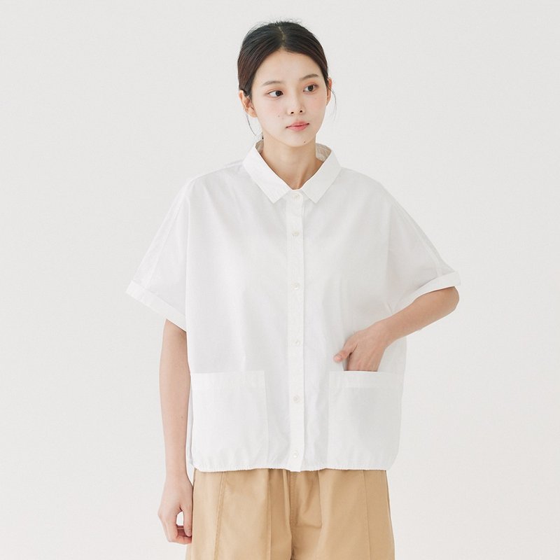 【Simply Yours】下摆缩口衬衫 白F - 女装上衣 - 棉．麻 白色