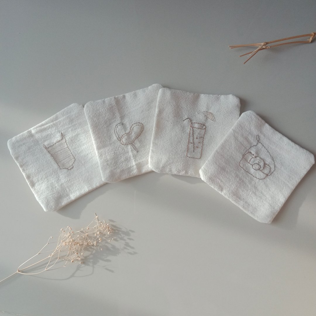 On the beach coaster set handicraft 100% natural cotton 4PCS - 杯垫 - 棉 白色