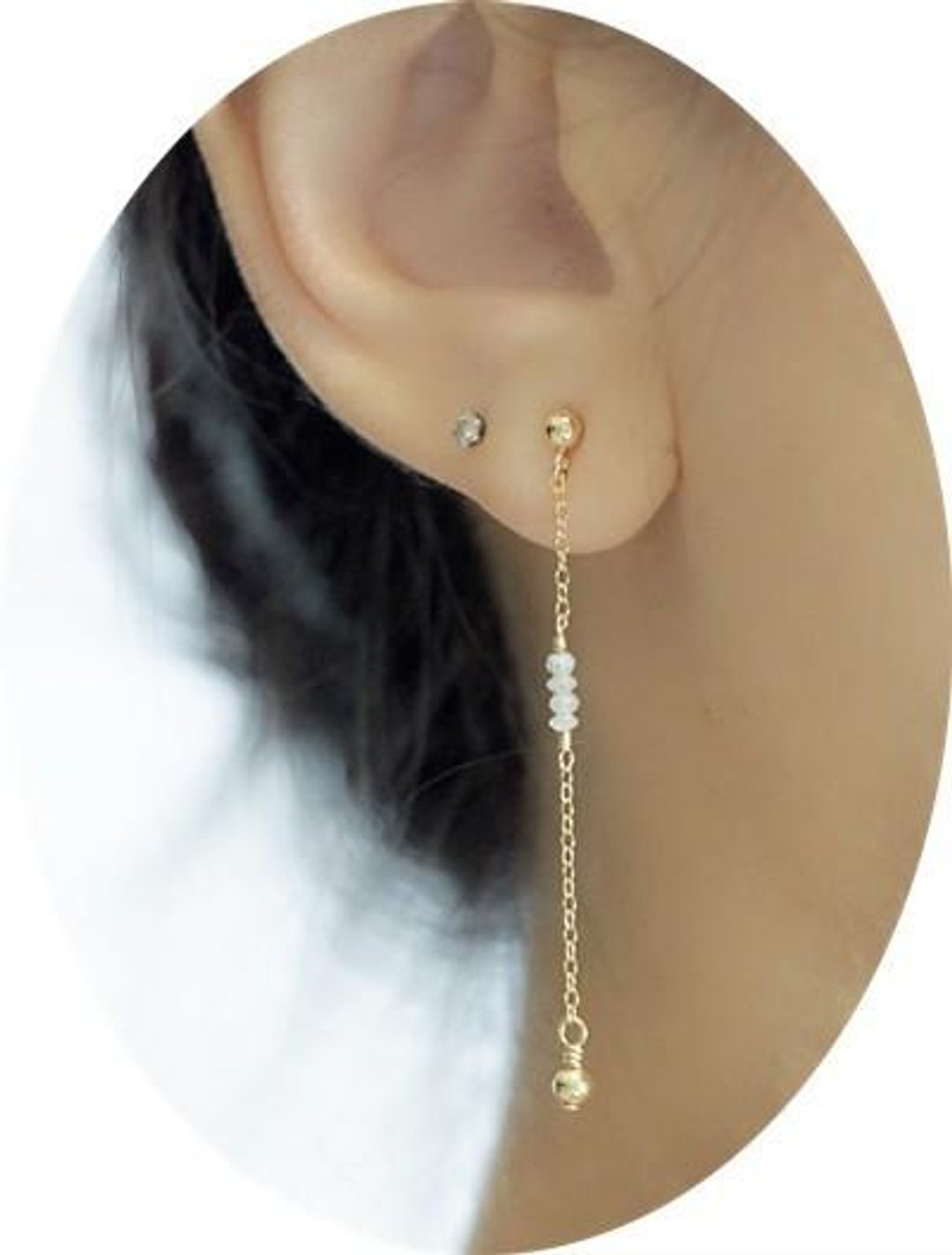 Eternally immutable 14KGF natural diamond earrings 2 types - 耳环/耳夹 - 宝石 