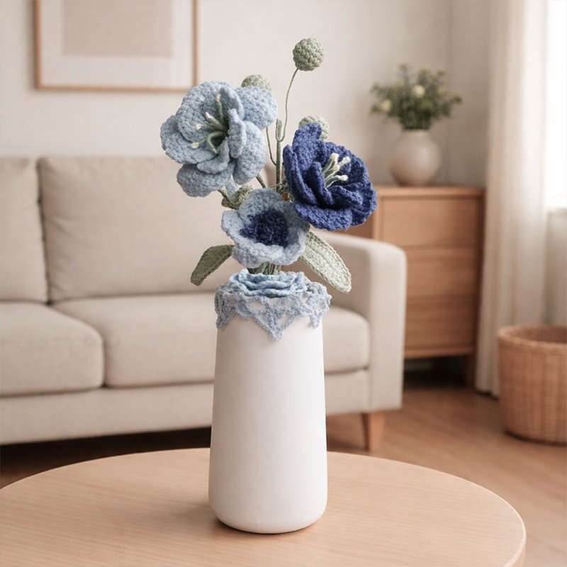 【蓝色潮汐】洋桔梗 | 手作钩织瓶花摆饰 - 干燥花/捧花 - 棉．麻 