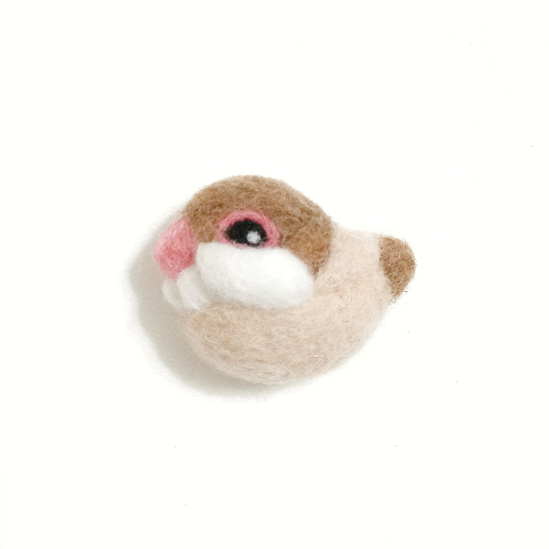 文鸟系列羊毛毡别针-红文鸟 - 胸针 - 羊毛 咖啡色