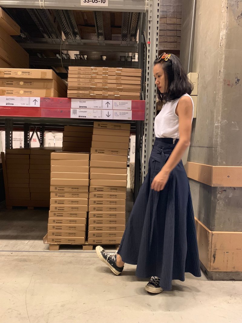 大A字造型裙 - 裙子 - 棉．麻 蓝色