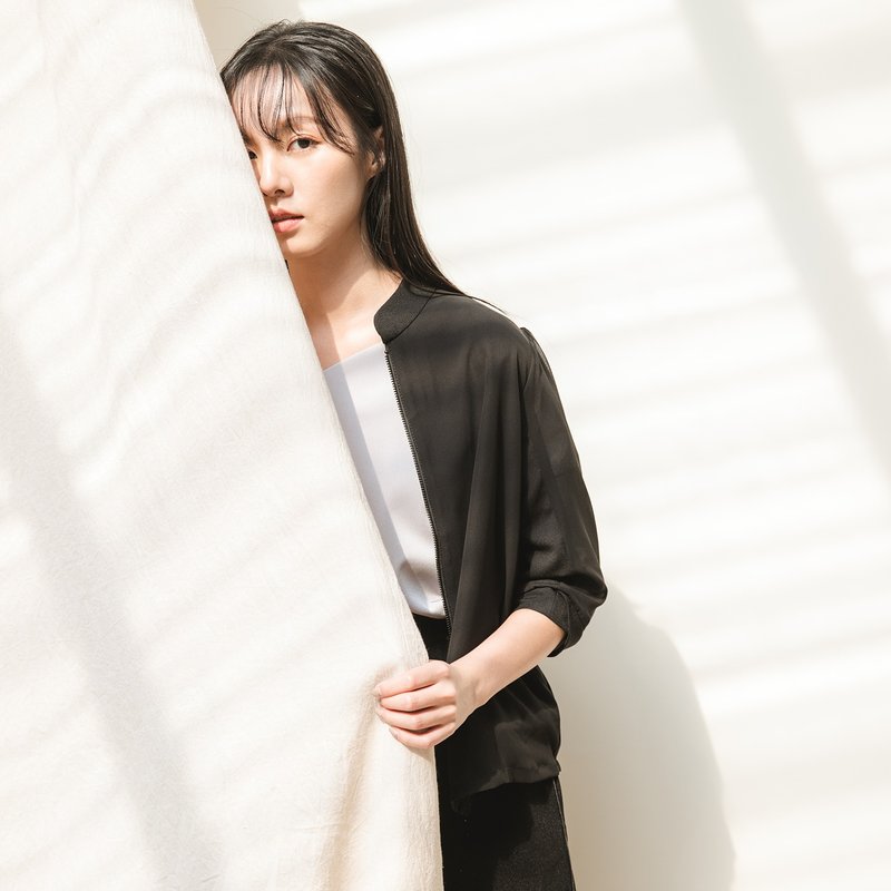 【经典原创】Hazy_朦胧拼接外套_CLO504_黑 - 女装休闲/机能外套 - 棉．麻 黑色