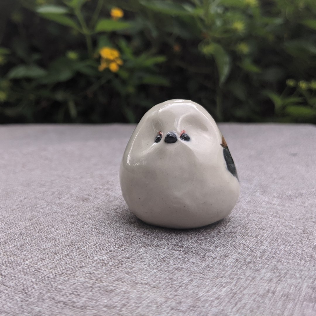 手捏陶 银喉长尾山雀 - 摆饰 - 瓷 白色