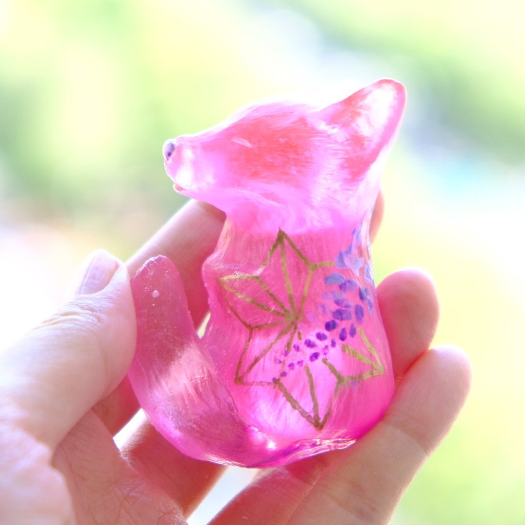 【日の呼吸】Sun Breathing  - Fox Hand Sculpture by ETPLANT - 摆饰 - 树脂 粉红色