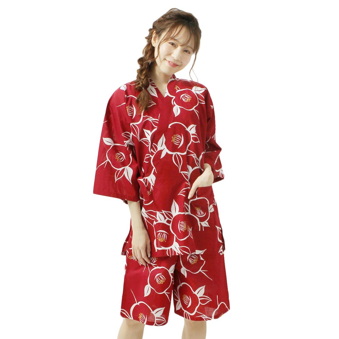 日本 和服 女用 甚平 休闲服 睡衣 成套组 绵 07 - 居家服/睡衣 - 棉 红色