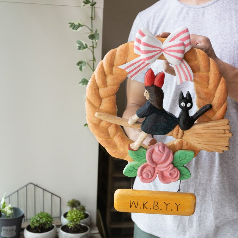 手作雕刻原木浮雕门牌挂饰 - 玩偶/公仔 - 木头 