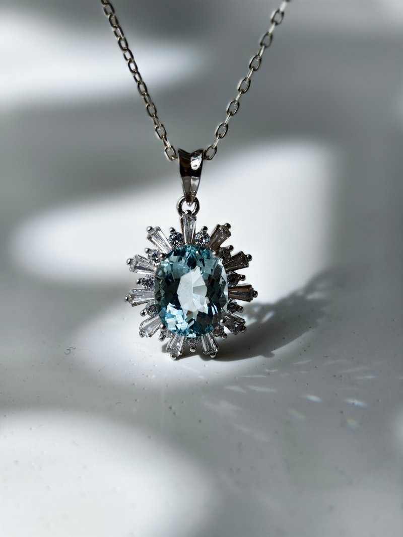 精选宝石 精品海蓝宝 3月诞生石 椭圆钻切 海蓝宝项链 3克拉以上 - 项链 - 宝石 蓝色