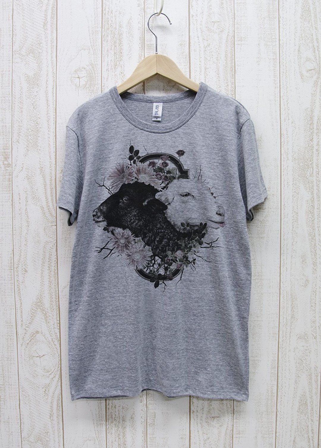 ronron RABIT Tee Flower Frame 灰Heather Grey / R034-TT-GR - 中性连帽卫衣/T 恤 - 棉 灰色
