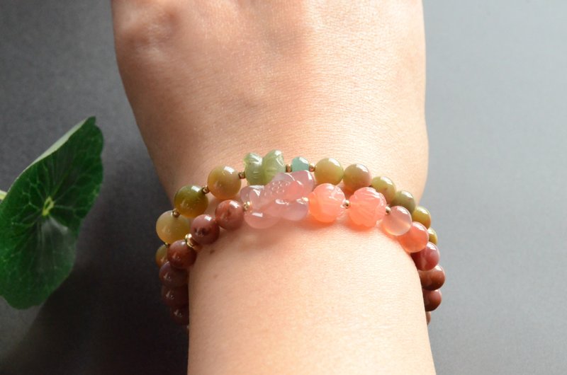 【繁花之一】天然盐源玛瑙七彩渐变莲花雕刻手串手链 - 手链/手环 - 宝石 