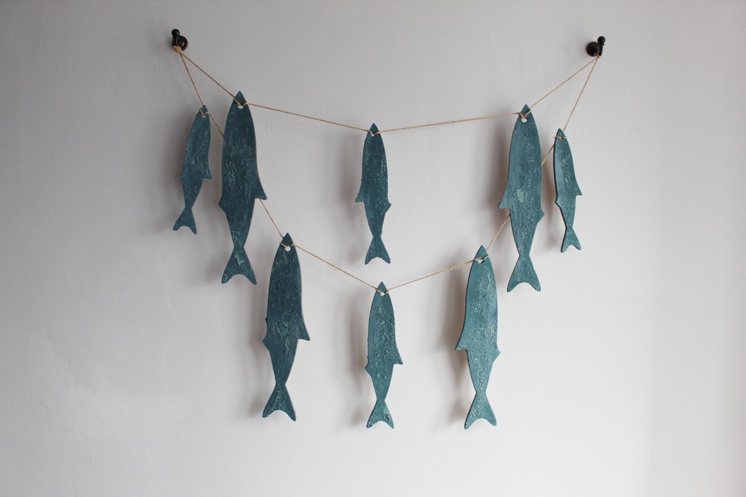 Wooden Fish, Art House Decor, Nautical Decor, Wooden Wall Decor - 墙贴/壁贴 - 木头 蓝色