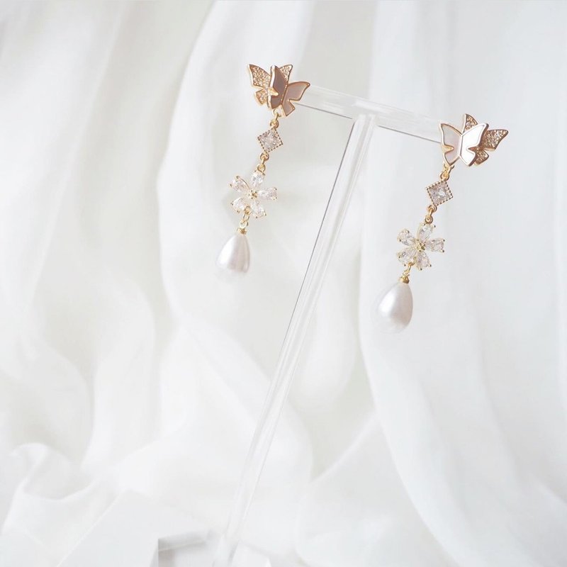 生日礼物 高贵 优雅 珍珠 耳环 耳夹 定制化 定制 新娘耳环 - 耳环/耳夹 - 其他金属 白色