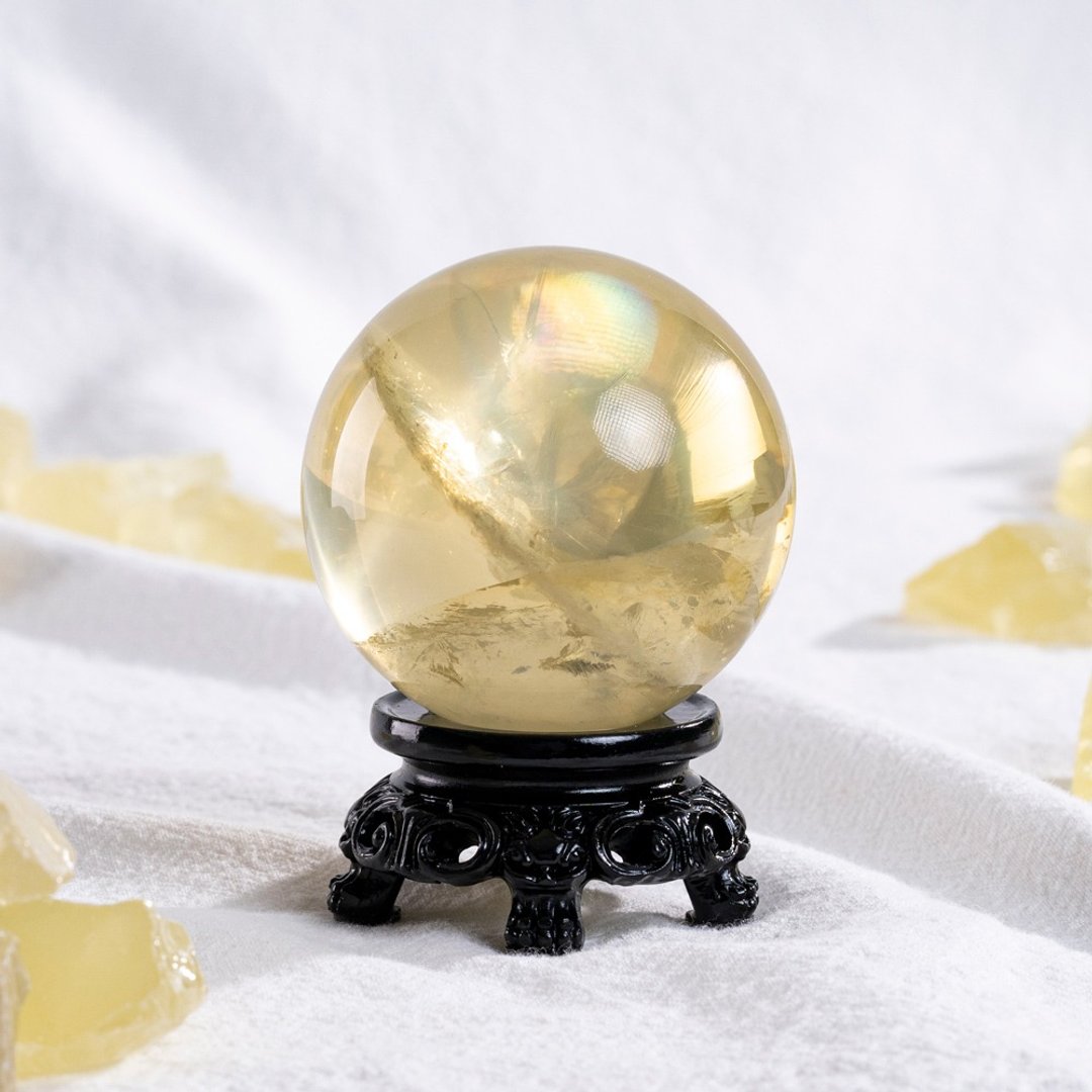 彩虹黄水晶球 091 赠实木底座 - 其他 - 水晶 黄色