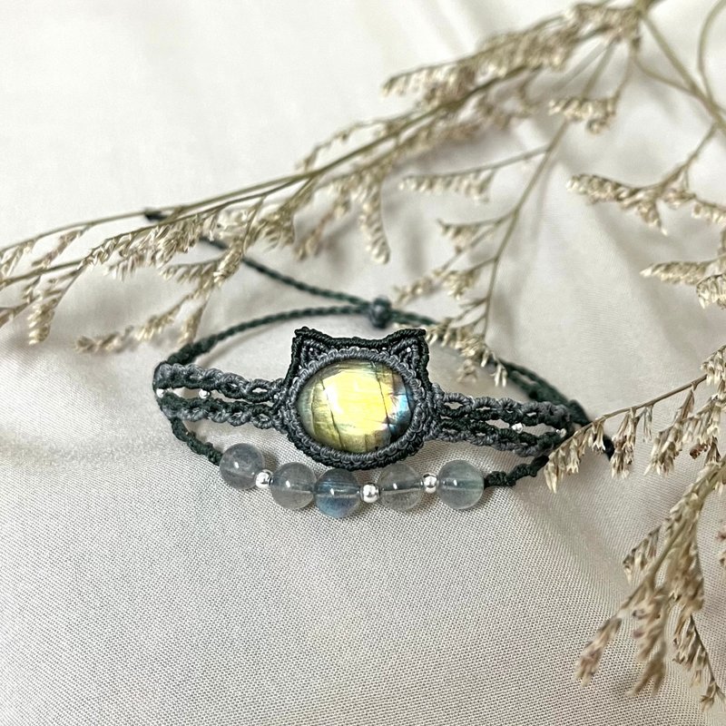 拉长石编织手链/手环/喵呜款B - 手链/手环 - 水晶 绿色