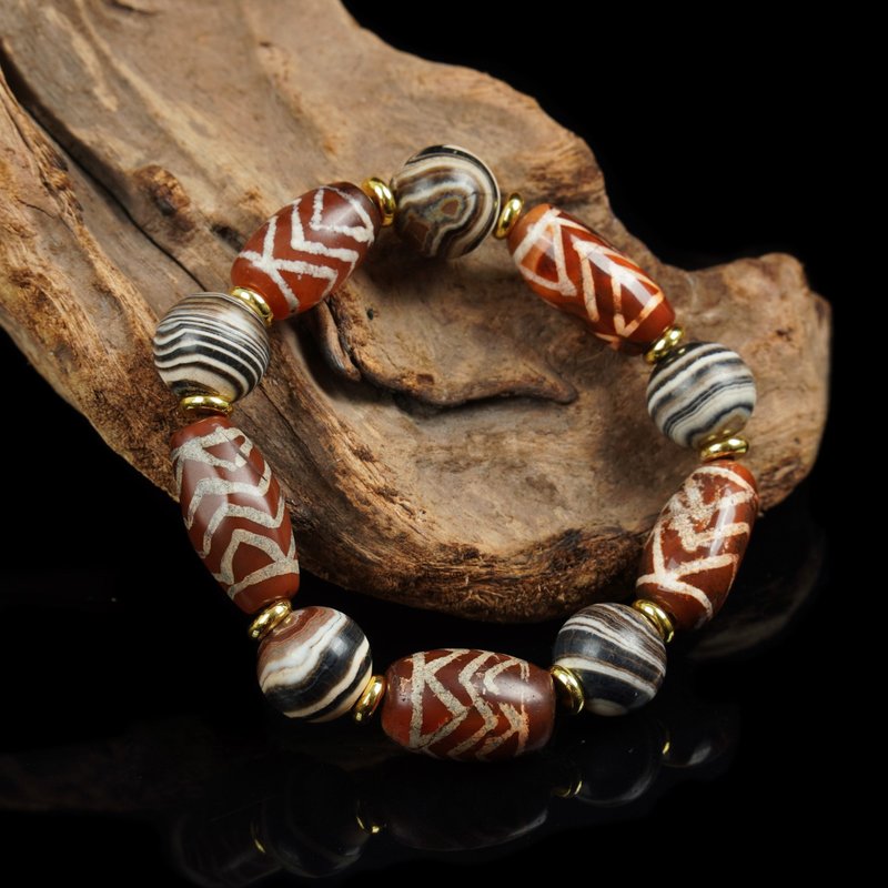 西亚虎纹红玉髓.药师古珠手串(手围14厘米) - 手链/手环 - 其他材质 