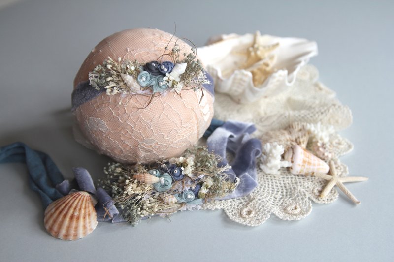 婴儿头带 宝宝头带 婴儿头饰 头饰 弥月礼物 弥月头饰 百日宴头饰 - 婴儿帽/发带 - 棉．麻 蓝色