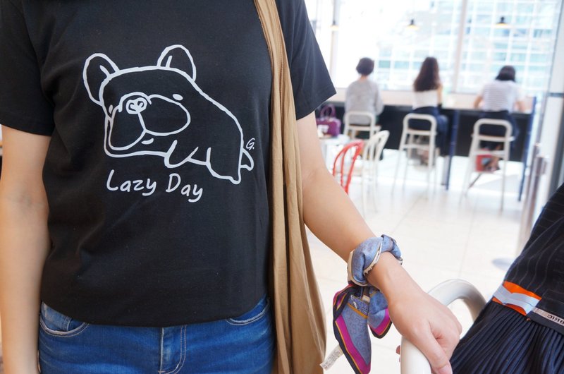 【 懒骨头 】-法斗T恤- 黑S - 中性连帽卫衣/T 恤 - 棉．麻 黑色