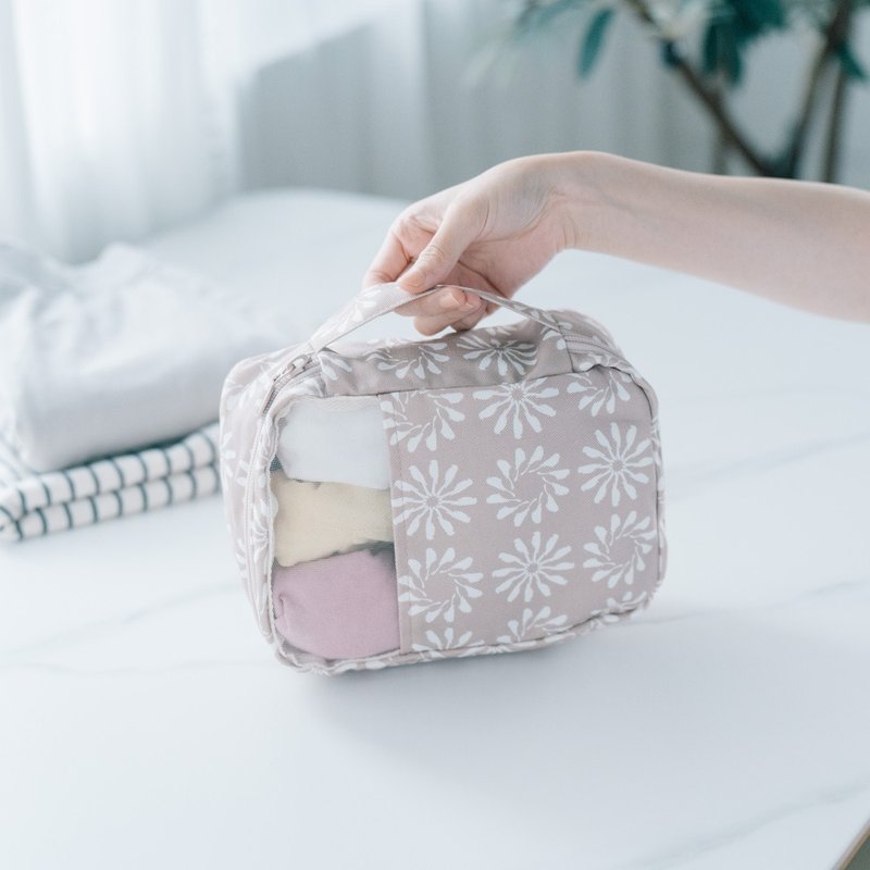 旅行收纳袋(内着.袜)/乌秋圈圈/茶色玫瑰/经典新色II - 化妆包/杂物包 - 棉．麻 粉红色