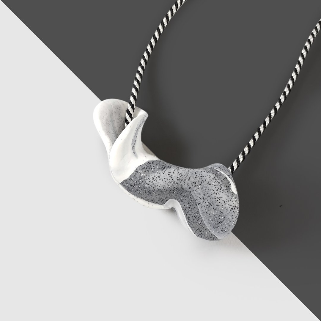 puppets 石头白色 twist collection 不规则 流动 系列 造型 颈链 长项链 坠子 - 长链 - 粘土 灰色