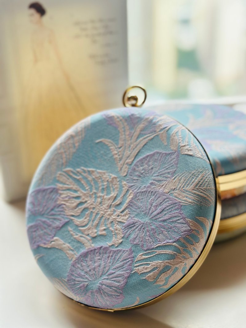 玉叶小圆包 - 可手拿/斜背/ 婚礼姊妹礼物 - 侧背包/斜挎包 - 棉．麻 蓝色