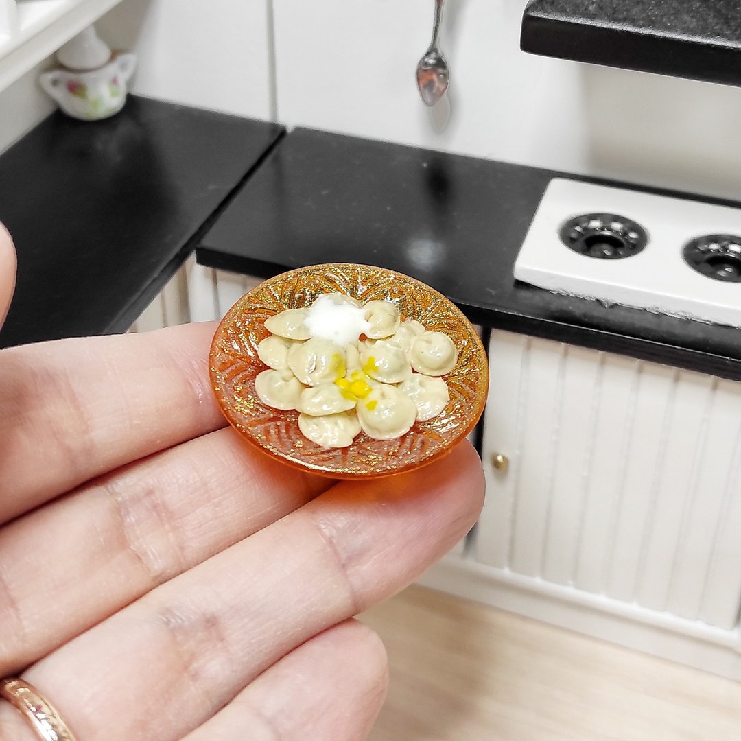Realistic dumplings, miniature ravioli, food for dolls, doll's house, 1 6 scale - 玩偶/公仔 - 粘土 