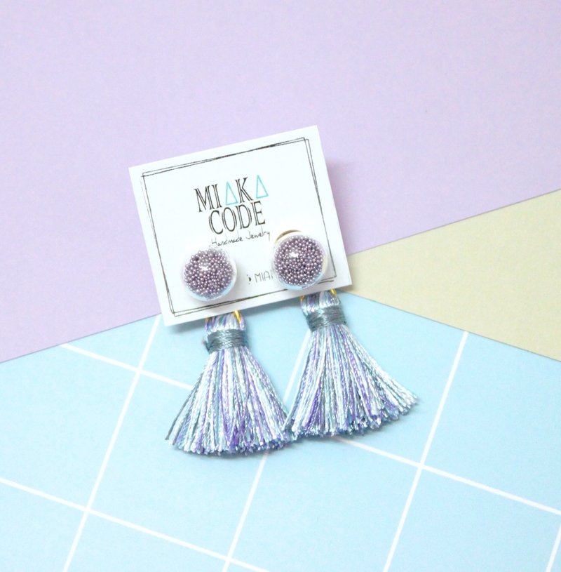 10mm透明玻璃球 珍珠 混色(紫蓝灰色) 流苏 耳环/耳夹 - 耳环/耳夹 - 玻璃 多色