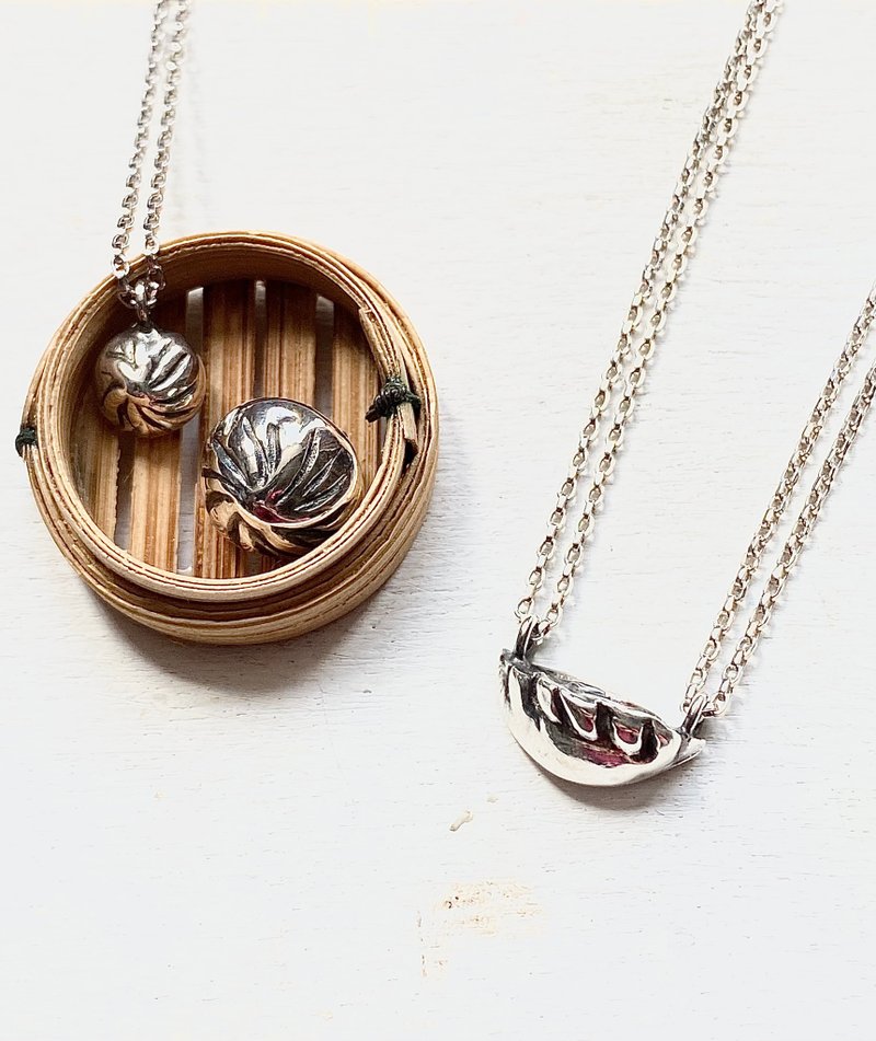 手作银饰-999纯银吊咀-点心放题系列-饺子 - 项链 - 纯银 银色