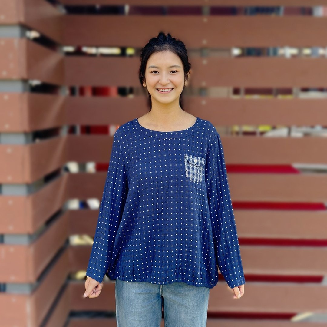 Hana Mokuba 正方点点圆领收口上衣 - 女装上衣 - 其他材质 